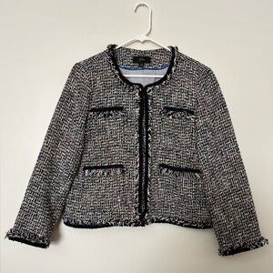 J. Crew Lady Metallic Tweed Jacket in Black Rainbow Multi Color & Fringe Details